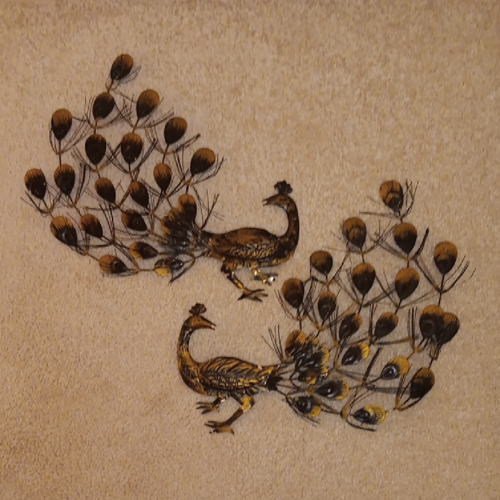 MCM Elegant Brown and Gold Vintage Metal Peacock Wall Decor